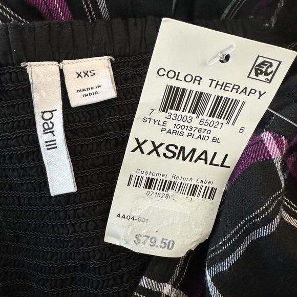 Bar III XX-Small Mini Dress Puff Sleeve Smocked Sweetheart Neck Ruffled Purple - Picture 6 of 8